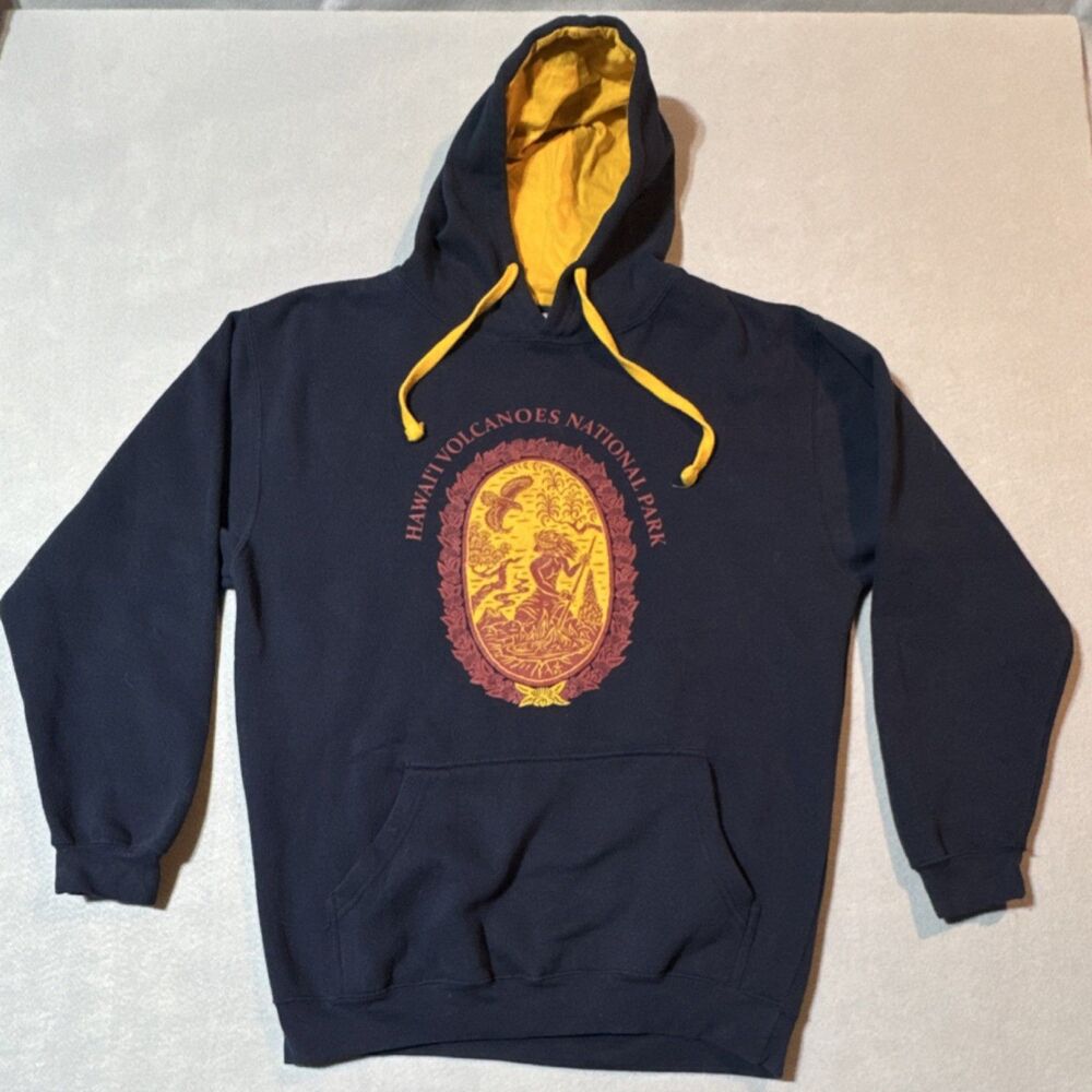 Ouray Men's Blue/Yellow Pullover Hoodie Hawaii Volcanoes Natl Park Graphic M